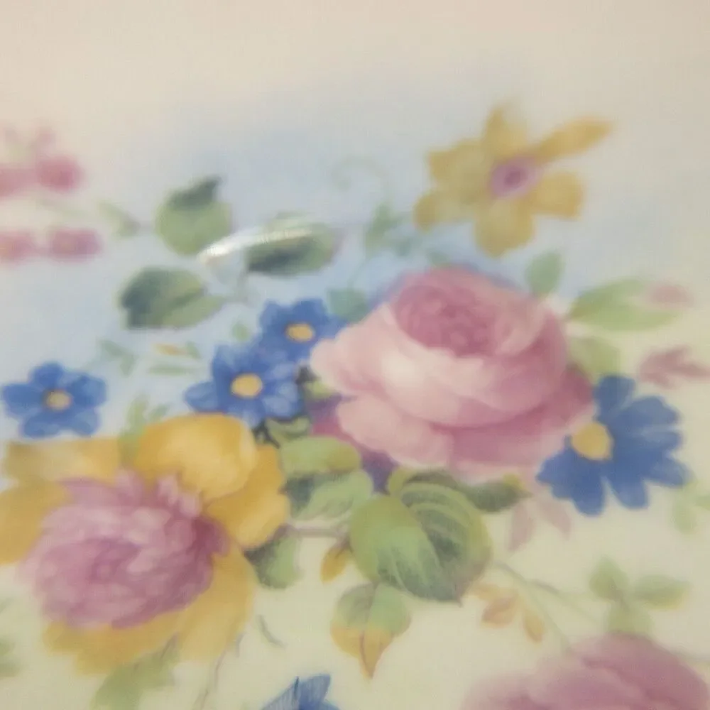 Tolpin Art Studios Teacup Saucer Flowers Pink Yellow Blue Gold Gilt Hand Painted